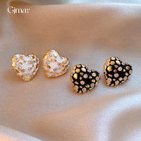 Gold Plating Silver Needle Zircon Dripping Oil Love Heart Earrings Autumn