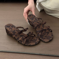 Wedge Heel Gentle French Bow Slide Sandals, 2026 Summer New Elegant Mule Slippers Purple Dress Matching Casual Summer Slides