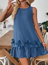Sleeveless Casual Solid-color Dress With Ruffled Hem