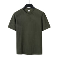 Men's Sports Solid Color Round Neck Pullover Vertical Pattern T-shirt Two-piece Set
