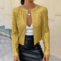 Stand Collar Color Matching Sequins Coat Short Casual Jacket