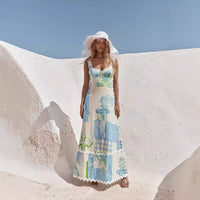 Womens Fashionable Printed Sexy Backless Bow-Tied Dress