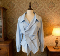 Women's Long-Sleeve Irregularly Shaped, Defined-Waistline Shirt With A Lapel Collar