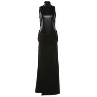 Fashionable Sexy PU Patchwork Sleeveless Slit Dress For Women