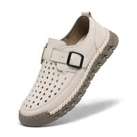 Mens Breathable Stitched Plus-Size Casual Leather Shoes
