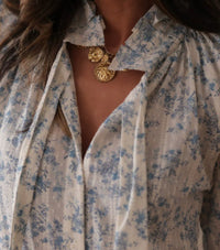 Spring Summer Printed V Neck Lace Up Long Sleeve Top For Women