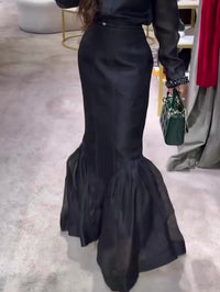 Black Structured Organza Mermaid Maxi Skirt