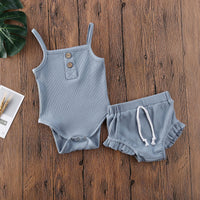 Summer Ins Baby Sleeveless Jumpsuit Triangle Drop Stripe Cotton Two Piece Set