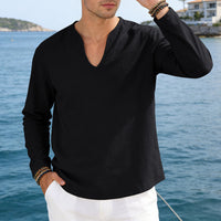 Men's V-Neck Plus-Size Long-Sleeve T-Shirt