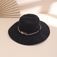 Plain-color Letter-pattern Leather Sun-protective Wide-brimmed Sunshade Outdoor Simple Style Fisherman Hat For Daily Commuting, Fishing, Mountain Climbing