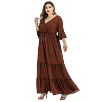 V-neck Flared-sleeve Middle Eastern Export Pleated Skirt