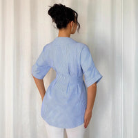 Womens SpringSummer Striped Shirt With V-Neck And Defined Waist For A Slimming Look