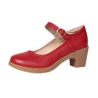 Chunky-heeled Buckle Shoes With Thermoplastic Rubber Soles Round Toe Low Cut