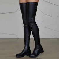 European And American Style Fashion Personality Over-the-knee Stretch Low Heel Chunky Heel Women's Boots