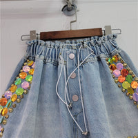 Handmade Studded Colored Diamond High Waisted Shorts