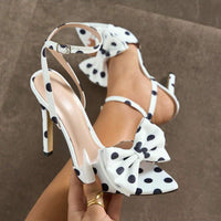 Elegant High-end Silk Heels With A Delicate Polka-dot Pattern And A Refined Bowsoft Graceful And Utterly Sophisticated