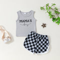 Infant Toddler Letter Printed Sleeveless Top Plaid Shorts Two-piece Set