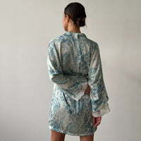 Printed Long-sleeve Lace Nightgownbathrobe Loungewear