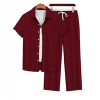 Mens Plus-Size Casual Loose Short-Sleeve Shirt And Pants Set