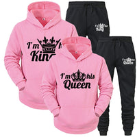 KING QUEEN Mens And Womens Casual Sports Sweatpants Two-Piece Set