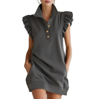 Womens V-neck Dress With Lotus-leaf Sleeves