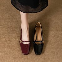 French Low Heel Camellia Women's All-matching Thick Heel Shoes
