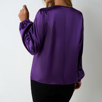 Women's Silk-like Pleated Long-sleeved Satin Top