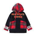Plaid Stitching Hooded Sweater In The Big Kids Korean Letter Print Top