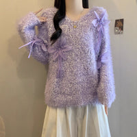 Autumn And Winter Plush Knitted Sweater For Women Sweet 3D Flower Decoration Loose Fit