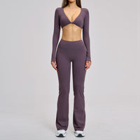 Sports Neck-Hanging Beautiful-Back Brushed Flared Yoga Set