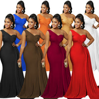 Solid-color Party Bodycon One-shoulder Sleeve Dress