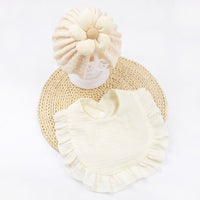 Newborn Baby Hat & Bib Set - Muslin Drool Bibs With Frilly Trim  Soft Organic Cotton Bonnet Bandana Drooling Accessories For Infants