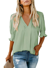V-neck Short Sleeve Loose Comfortable Fashion Summer Solid Color Small Shirt European And American Style