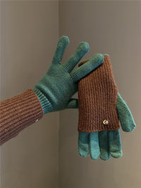 Dual-Use Colorblock Knitted Wool Gloves In The Maillard Style