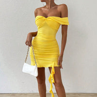 Solid-color Womens Off-shoulder Dress With Ruffled Hem