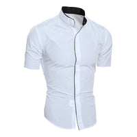 Men's Pure Color Simple Casual Korean-style Slim-fit Short-sleeved Shirt