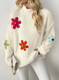 Plus Size Floral Applique Knit Sweater