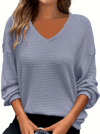 Solid-color V-neck Pineapple-pattern Pullover Casual T-shirt