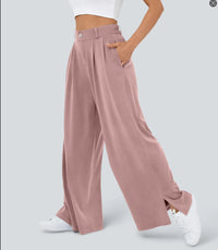 Womens New High-Waist Casual Wide-Leg Pants With Zippers And Pockets At The Hem