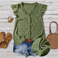 New Women's V-neck Ruffled Short-sleeve Blouse Loose-fit Figure-flattering Top With Lace Detailing