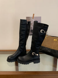 Vintage Women's Leather Belt Buckle Side-zip Fashion Boots
