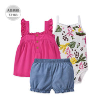 Baby Girl Short-sleeved Shorts T-shirt Three-piece Suit