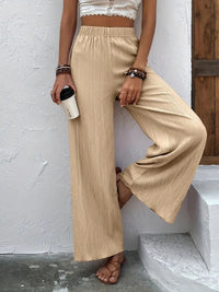 Womens Casual Loose Slimming Wrinkled Wide-Leg Pants