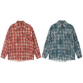 Distressed Tie-dyed Plaid Long-sleeved Shirt Men's Fashion Brand