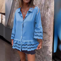 Lapel Long Sleeve Lace Ruffles Lotus Leaf Loose Shirt
