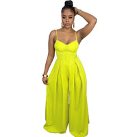 Fashion Solid Color Suspender Wide Leg Ladies Jumpsuit