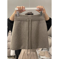 Western Style Elastic Waistband Lace-up Knitted Skirt