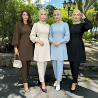 Fashionable Solid-Color Top And Pants Two-Piece Set For Women