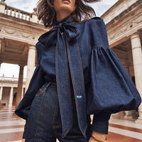 Women's Fashion Bowknot Design Turtleneck Shirt