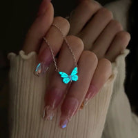 Blue Luminous Smart Butterfly Mori Style Aurora Clavicle Chain Butterfly Necklace For Women